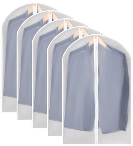 5 Pezzi di Custodie per Abiti Trasparente, Copriabiti per Appendere, Porta Abito per Riporre, Copri Abiti per Riporre, Buste per Vestiti per Riporre Gli Armadi, Sacchi Vestiti(White,60x90cm/24x35in)