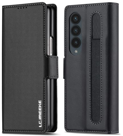 ZHOZEXIN Etui en Cuir PU pour Samsung Galaxy Z Fold 3,Etui à Fermeture magnétique avec Fente pour Stylo, Fente pour Porte-Monnaie et Protection d'écran pour Samsung Galaxy Z Fold 3 (Noir)