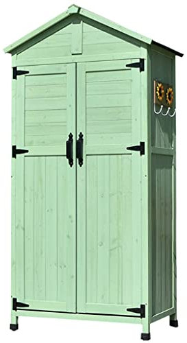 Cobertizo de almacenamiento de madera para exteriores, resistente a la intemperie, con patas de plástico, tamaño grande para patio, césped y zona de piscina.