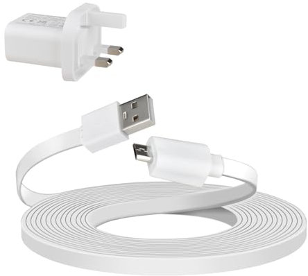VIEWZONE Charge Cable Compatible with Ring Indoor Camera (2nd Gen), 6m Long Power Cable with Wall Plug to Power Security Camera Continuously, White