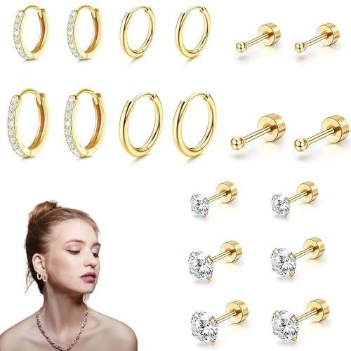 9 Paare Ohrringe Gold set, Piercing Ohr Helix Piercings Gold,Goldene Ohrringe Damen Kann An Lhre Weiblichen Freunde Und Lieben Gegeben