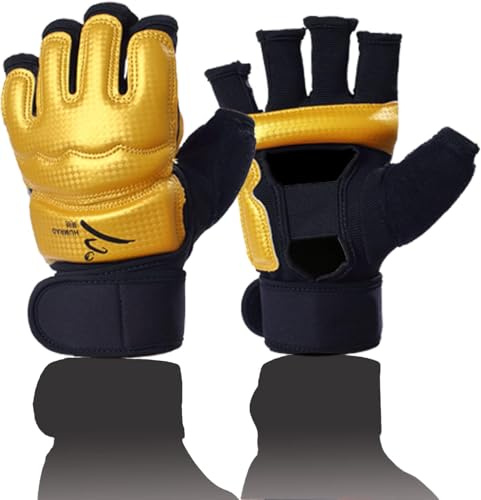 Kickbox-Sparring-Handschuhe, MMA-Handschuhe, Boxhandschuhe für Herren, Damen, Kinder, Halbfinger-Boxsack, Kampfhandschuhe, Taekwondo-Handschuhe für Männer und Frauen, Boxtraining, Gold, Größe XS