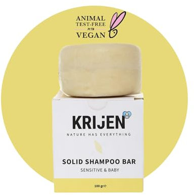 Krijen Vegan-Festes Shampoo für empfindliches Haar & Babys – Mit Kamillenextrakt & reinem Olivenöl – Parabenfrei, SLS-frei, glutenfrei, handgefertigt, wirkt auch bei hartem Wasser – 100 g