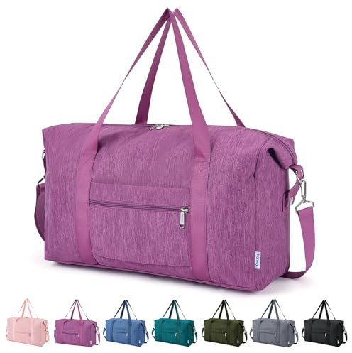 Narwey Faltbare Reisetasche Handgepäck Tasche Weekender Damen Herren, Easyjet Handgepäck 45x36x20, Klein Reisetaschen Tasche Handgepäck Flugzeug Travel Carry on Bag Sporttasche 25L (Dunkelviolett)