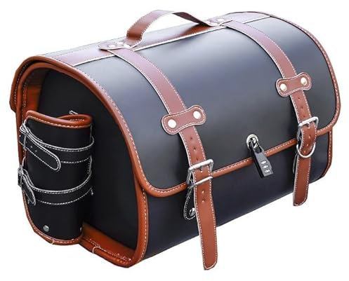 PUBIBD Motorrad Hecktasche für Harley Davidson Softail Fat Boy 1990-2024, Leder wasserdichte Retro Motorrad Pannier Satteltasche Reisetasche, 33L Motorrad Aufbewahrungstasche,B Black+Brown
