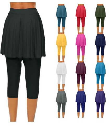 VgguDoe Tennisrock Damen,Rock mit Hose Drunter,Bluse Rock Damen,Skort Frauen,Tennis Outfit,Frühjahrsmode 2025,Capris Gym 3/4 Yoga Pants Laufskort,Wanderrock Schwarz.