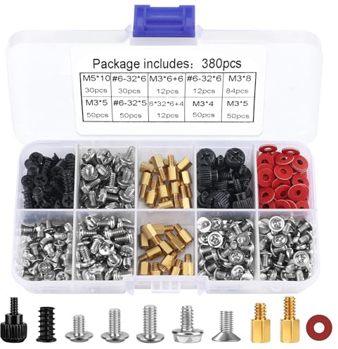 380-teiliges PC-Schrauben-Set, SSD- und Mainboard-Abstandshalter-Kit | Computer-Montagezubehör, für Lüfter, Gehäuse, Festplatten, Laufwerke, Reparatur, Aufbau und Wartung