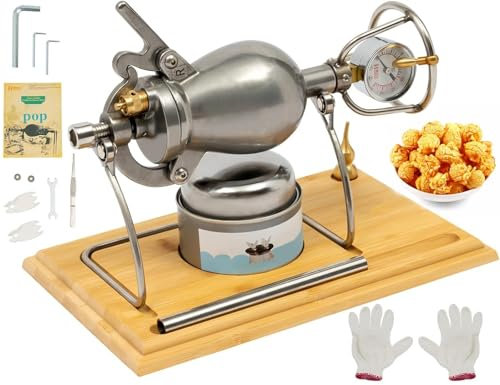 Nostalgische Chinesische Popcornmaschine, Mini Druck Puffreis Knalle Popcorn Maschine Maker, Handkurbel Retro Popcorn Machine aus Edelstahl für zu Hause(Silber,260ml)