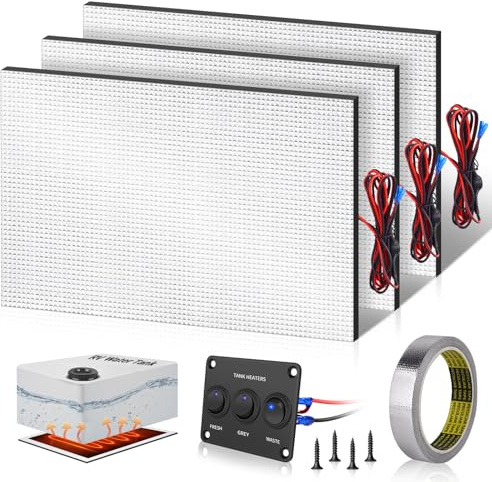 Boltigen 3pcs RV Water Tank Heater Pad, 12V/13.5V Thicker Heating Anti-Freeze Pad Kit with Automatic Thermostat & On/Off Switch for RV Holding Tanks Up to 50 Gallons, Camper, Trailer, Boat, Motorhome