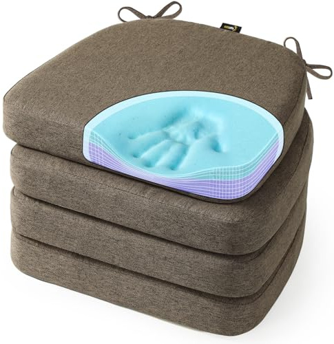 SUNROX Cooling Gel Memory Foam Chair Cushions, 2.6 Thick U-Shaped Dual-Layer Comfort Dining Chair Pads, Non Slip Seat Cushion with Ties for Indoor Kitchen Office 17x16 Set of 4, Heather Chestnut