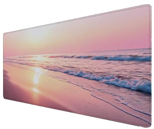 Mauspad XXL,Rosa Strand Mauspad Gaming, Anti rutschfeste Gummibasis, Wasserdicht Oberfläche Verbessert Präzision und Geschwindigkeit,Groß Erweiterter Schreibtisch Schutz Für Home 700x350x3mm Z-170
