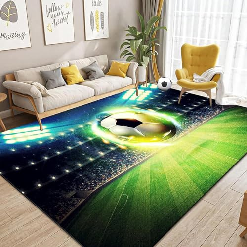 JynxtoyZeal Kinder Fußball Weich Teppich, Eisfeuer Flammen Bedruckt Großflächige Teppich Sport Fußballplatz Bodenmatte Für Schlafzimmer,Weich rutschfest Waschbare Teppiche 80x120cm