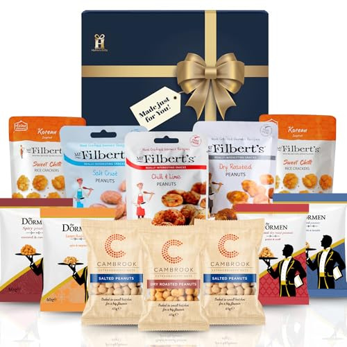 Hattie’s Gifts Savoury Nuts Gift Set – Hampers for Men | Gourmet Mixed Nuts, Peanuts Selection & Rice Crackers – Pub Snack Hamper