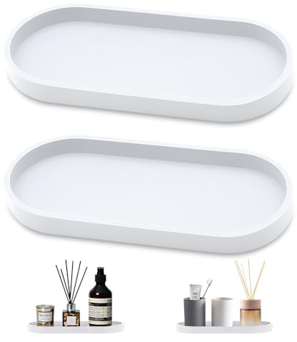 HMCEY 2 Pezzi Vassoio Bagno Portaoggetti 25 X 11 X 2 cm,Porta Profumi Vassoio Decorativo Silicone,Cosmetici Vassoios da Portata Ovale,Vassoios Toeletta,Decorative Tray,Piattino Bagno Lavabo-Bianco