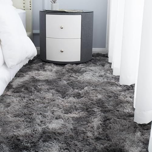 ANJIAJIE Flauschiger Hochflor Teppich 180 x 240 cm Hochflor Langflor Weich Modern Unifarben Flauschig Teppich Wohnzimmer für Wohnzimmer Schlafzimmer Flur, Dunkelgrau