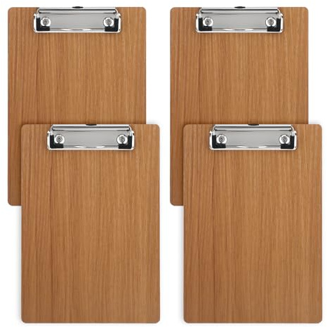 4 Stück A5 Klemmbrett Holz, 16 x 23 cm, Klemmbrett Set mit Metallklemme, Schreibplatte, Zwischenablage für Büro, Restaurant
