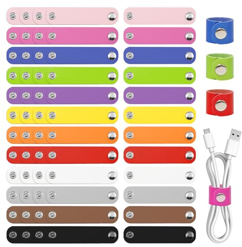 Bofanze 60 Stück Leder Kabelriemen Kabelhalter Bunt Kabelbinder | Farbe, Leder, Mini,Mehr Mengen,für Kopfhörerkabel, Datenkabel