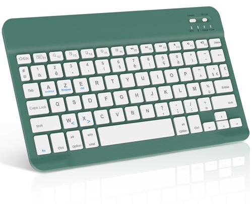 FOGARI Clavier Tablette Bluetooth 10 Pouces, Léger Fin Keyboard | AZERTY Français Clavier pour iPad Samsung Redmi/XiaomiPad HuaweiPad HonorPad, Fire HD, pour Android/iOS/Fire OS, Vert Foncé