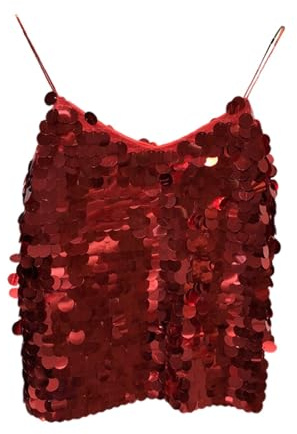 Pailletten Top Damen Fischschuppen Design V-Ausschnitt Glitzer Camisole Sexy Ärmellos Spaghettiträger Oberteil Meerjungfrau Bluse Für Karneval Fasching Party Club Festival