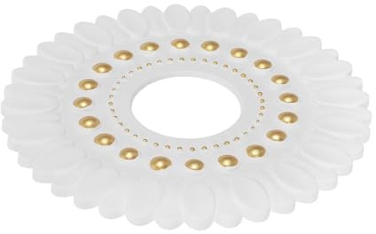 Angoily Rosace de Plafond Européenne Moulée en Faux Plâtre Blanc Doré 17,8 Cm Diamètre Extérieur X 5,1 Cm Intérieur, Médaillon Décoratif Creux pour Ventilation et Éclairage, Cache-trou