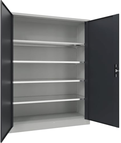 eurokraft | Stahlschrank mit Flügeltüren | 4 Fachböden | Breite 1500 mm | HxBxT 1950 x 1500 x 600 mm | AnthrazitGrau
