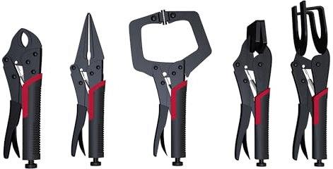 CCLIFE Gripzangen Set 5tlg C Rohr Spitz Standard für Schweißen Reparatur | Stahl-Gripzangen-Set mit unterschiedlichen Backenformen für Schweiß, Reparatur und DIY-Arbeiten