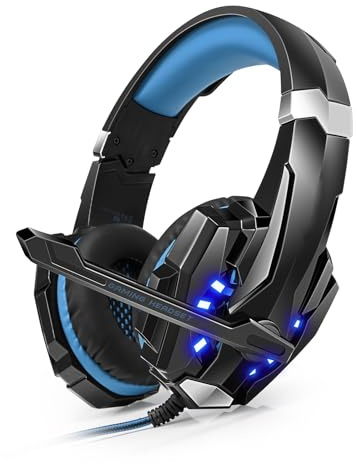 Yctze KOTION EACH G9000 3.5mm Over Ear Gaming Headset with Noise Isolating Microphone，LED Light，Volume Con Gaming Headset，PC ，3.5mm Headphones，KOTION EACH G9000，over (Black and Blue)