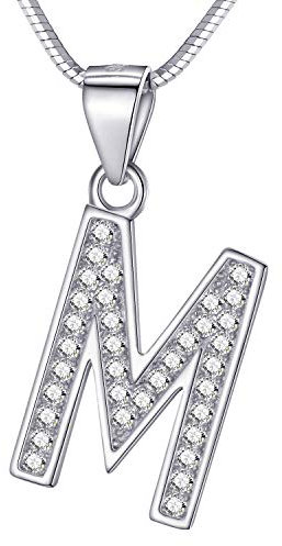 Morella Damen Buchstabenhalskette Halskette und Anhänger Buchstabe M aus 925 Silber rhodiniert 45 cm lang