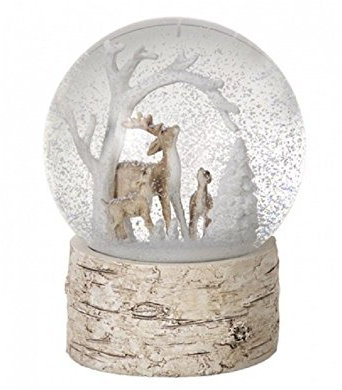 Weihnachtliche Schneekugel Rentier-Design – wunderschöne Winter-Szene auf Sockel in Holzoptik
