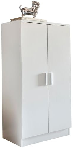 Wohnling Schuhschrank mit 2 Türen Weiß 55x108x35 cm Schuhregal Holz geschlossen, Design Dielenschrank Garderobenschrank schmal, Flurschrank hoch, Schuhaufbewahrung Garderobe Dielenmöbel