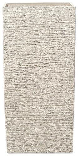 Beliani Haut Cache-Pot Beige Carré 40 x 40 x 80 cm Pot de Fleurs Robuste en Pierre et Polyrésine au Design Moderne Idéal pour Extérieur et Intérieur