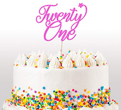 Cakeshop 21st Birthday Glitter Cake Topper, Age 21 Cake Topper Decoration, 21st Anniversary - Double Sided 400gsm Glitter Card, Choice 14 of Colours and Loads of Styles (Bright Pink)