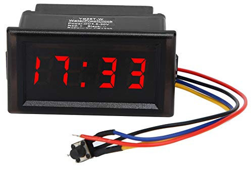 For Uhr 12V Einbau-Multifunktionale Elektronische Uhr, Dc 4.5-30V Abs Wasserdicht Staubdicht Auto Auto Elektronische Uhr Led Digitalanzeige Für Auto Lkw(Red)