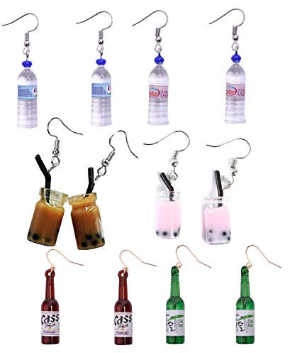 JinYu 6 Paare lustige Acryl Wasserflasche Anhänger Ohrringe, Niedlichen Perlmilch Tee baumeln Ohrringe bunte Glasflasche lustige Ohrringe für Mädchen Frauen Einzigartig