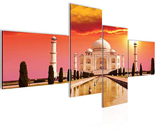 Runa Art Wandbilder Set XXL Taj Mahal Indien Wohnzimmer Schlafzimmer Rot 4 Teilig - Made in Germany - 600545a