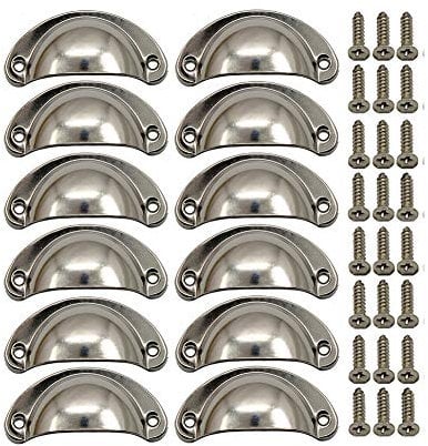 BOZONLI 12 Pack Retro Metal Kitchen Cupboard Drawer Cabinet Door Handles Knobs Nickel Brushed Shell Cup Pull Handle