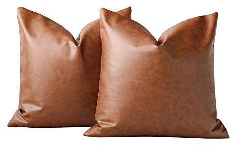 Homefeelzydys Dekokissenbezüge 45x45cm 2er Set, 18x18 Zoll Akzent Kunstleder Kissenbezug, Landhausstil Moderner Kissenbezug für Schlafzimmer, Wohnzimmer Sofa