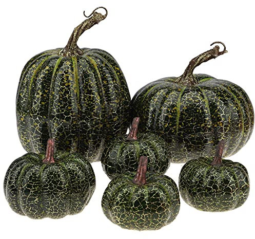 Kepfire 6 Pcs High-Grade Fake Halloween Pumpkin Simulation Crack Artificial Cushaw Fall Autumn Kitchen Vegetable Props Party Table Decoration - Green