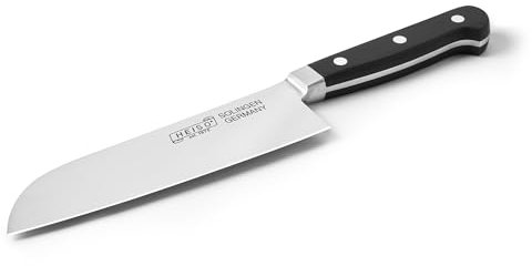 HEISO - Santoku Messer - PREMIUM SERIE - rostfreie 18cm Klinge - Küchenmesser Made in Solingen - Santokumesser mit Kullenschliff - kostenloser Nachschleifservice