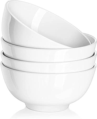 DOWAN Cuencos para Cereales, 1100ml/ø18cm Cuenco para Sopa de Cerámica, Cuencos Grandes para Servir Ensalada/Ramen, Apto para Microondas, para el Pastas | Fideos | Pho - Juego de 4, Blanco