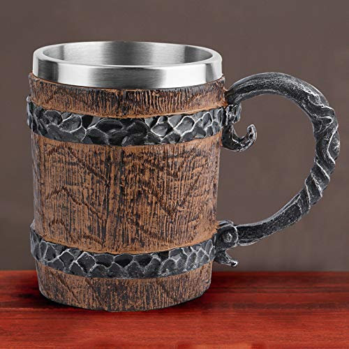 taza de cerveza de madera,Taza de barril de roble, taza hecha a mano de acero inoxidable vintage vikingo, taza de agua personalizada para la decoración de la cocina del restaurante de la barra,