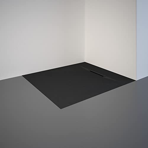 Schulte Duschwanne DWM-Tec mit Steinstruktur Anthrazit 80x90 cm, Mineralwerkstoff, Oberfläche aus Steinstruktur, barrierefrei, extraflach, geringes Eigengewicht