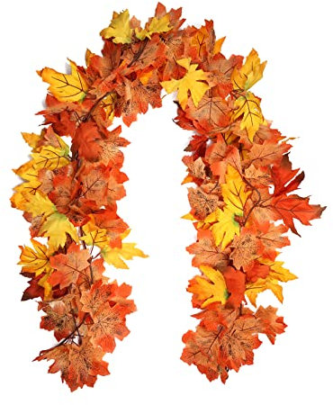 KINBOM 2 Pezzi Ghirlanda di Foglie Autunno, 175cm Foglie Autunno per Decorazioni Foglie Finte Autunno per Decorazioni per Casa Camino Matrimonio Thanksgiving Halloween Forniture per Feste