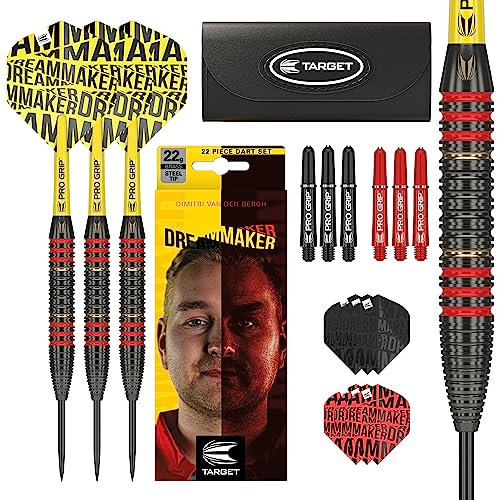 Target Darts Unisex-Adult Dimitri Van den Bergh Dream Maker Steeldarts-Set Dartpfeile, Schwarz, Gelb and Roter, 22G