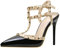 Damen-Sandalen mit Nieten, Nieten, High Heels, Stiletto-T-Riemen, Spitze, geschlossene Zehenpartie, Slingback-Brautpumps, Partykleid, Bequeme Hochzeitsschuhe, 10 cm,Schwarz,38