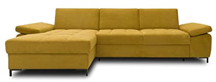 DOMO. collection Ecksofa Curacao, Sofa mit Federkern und Armlehnfunktion in L-Form, Eckcouch, Polsterecke 297 x 160 x 84 cm (BxTxH), senf (gelb)