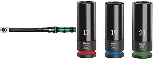 Wera 05075626001 Click-Torque C 3 Push R/L, einstellbarer Drehmomentschlüssel, 1/2, 40 - 200 Nm & 05004595001 Wheel Impaktor C Set 1, Steckschlüsseleinsatz-Satz, 1/2-Antrieb, 3-teilig