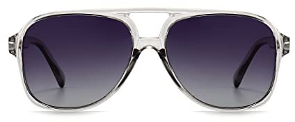 YUELUQU Polarisierte Sonnenbrille Damen Herren Retro 70er Jahre Vintage Eckig Kunststoff Trendy Damen Herren Sonnenbrillen (Transparent-grau)