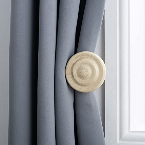A.Unique Home Ribbed Wooden Curtain Pole with Rings and Fittings, In a Variety of Colours and Sizes (35mm) (Holdbacks, Antique Vanilla)