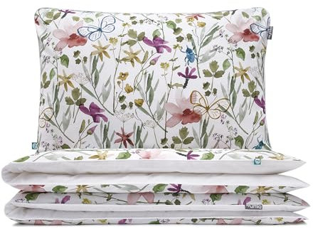 MUMLA - Bettwäsche 140x200 cm, 100% Baumwolle, 2-teiliges Bettwäsche in Weiß mit Blumenmuster - 1x Bettdeckenbezug + 1x Kopfkissenbezug 80x70 cm mit Reißverschluss, Zertifikat Oeko-Tex